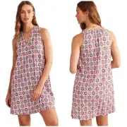 Boden NWT Notch-Neck Jersey Dress Gin Fizz Sunflower Sprig Size 6R Slub Cotton