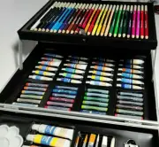 New Sealed 126 Piece Art Set Aluminum Carrying Case Kids Artwork Adults Art Kit
