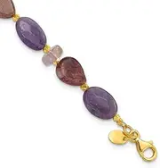 [JewelryWeb] 9.95mm 925 Sterling Silver Gold Plated Amethyst Tourmaline With 3 Centimeters Extension Bracelet 20 Centimeters Link-Bracelet for Women