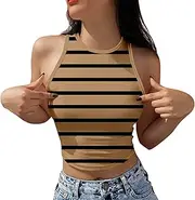 [Aliciga] Womens Tank Tops Trendy 2024 Round Neck Ribbed Sleeveless Plaid Print Cute Going Out Tops Slim Fitted Summer Crop Top