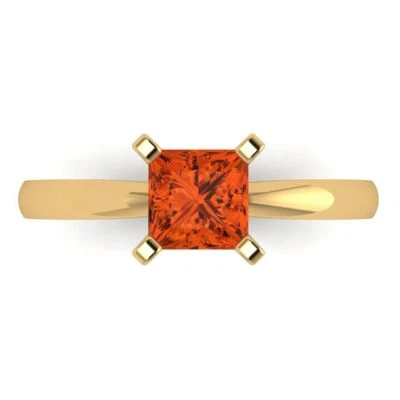 1Ct Princess Cut Red Gemstone Gold Solitaire Engagement Promise Bridal Ring