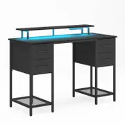 Advwin 120cm Computer Desk with LED Lights Power Outlets Gaming Desk Black