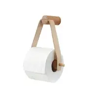 Wood & Leather Wall Toilet Paper Holder, Rustic Tissue Rolls Paper Holder White