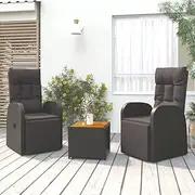 Patio Sets 3 Piece Garden Lounge Set Black Poly Rattan&Solid Wood Acacia