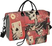 [ZRYSMY] Duffel Bag for Traveling, Gothic Skeleton Poker Red Travel Bag Gym Bag, with Multiple Interior Pockets Shoulder Weekender Bag for Women Men with Toiletry Bag 20.5L x 1.9W x 13.8H