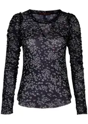 High Risque Floral-print Mesh top - Navy - S S