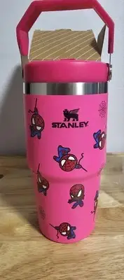 Stanley 20oz Hot Pink Spiderman Tumbler Flip straw and top handle