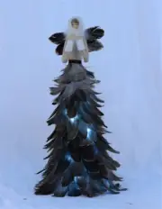 20" Lighted Brown Feather Angel Christmas Tree Topper table top decor - battery