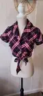 Unique Vintage red navy crop top Western front tie XS 2