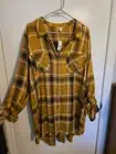 Cato Plus Size 22/24 Yellow And Black Plaid Tunic Roll Tab Sleeves