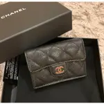 米莉二手 CHANEL 香奈兒 A84401 荔枝紋 小牛皮 金扣 MINI 三折錢包 零錢包 卡包