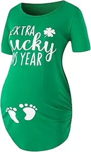 [PROMOTED TO BIG SISTER] Women Maternity Shirt St Patrick's Day Extra Lucky This Year Pregnancy Long Sleeve Tops