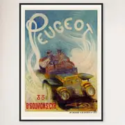 Galrie Classic French Vintage Racing Car Poster for Home Decor, Black Frame, A2 42 x 60cm (16 x 24inch)