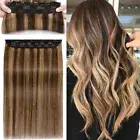 One Piece Clip In 100% Real Remy Human Hair Extensions 3/4 Full Head Highlight