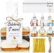 Mooliwe 50 Set S'mores Kit 4 x 2 x 8 S'more Bags Flat Bottom Gusseted Cellophane Bags with Favor Tag and Twine for Wedding Baby Shower Birthday Favors Party(Classic Style)