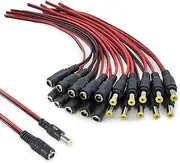[Zalizr] 10 Pairs 18AWG 12V 5A DC Power Pigtail Barrel Plug Connector Cable, 2.1 mm x 5.5 mm Male Female Connectors for CCTV Security Cameras & 12V Power Supply Adapter