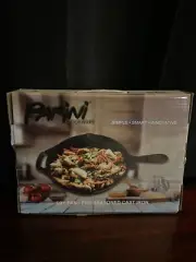 Parini Cookware Cast Iron Fry Pan Pre-seasoned, Draining Spout, Hand Cast, Round