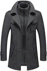 [BaronHong] Mens Wool Blend Single Breasted Slim Fit Thick Windproof Peacoat Winter Jacket