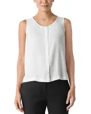 Eileen Fisher Silk Georgette Crepe Round Neck Silk Top