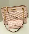 Michael Kors Whitney Pink Tote Shoulder Handbag Bag +Trifold Wallet Combo Set MK