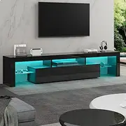 [ALFORDSON] LED TV Cabinet Stand Night Light 180 x 45 x 35cm, 15mm Thick Particle Board 16 Colors and 4 Modes RGB Light Entertainment Unit for Living Room, Multimedia Centre Furniture, Black
