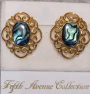Vintage "Victorian Elegance" Genuine Paua Shell Posts Stud Pierced Earrings