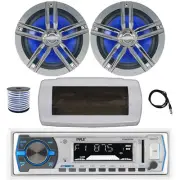 Pyle Bluetooth Marine Radio,Cover, Antenna,Wire, 2x 6.5" 180W Speaker (Charcoal)