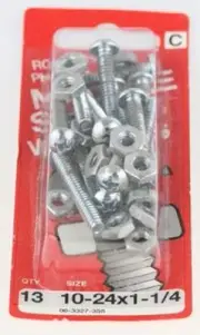 (5 Pack) Round Head Phillips Machine Screws w/ Nuts - 10-24 x 1 1/4 inch - 13 Pa