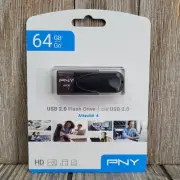 PNY USB 2.0 Flash Drive 64 GB Full HD Video Attaché 4 3.0/3.1 Compatible New