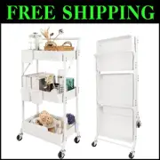 3-Tier Folding Rolling Utility Cart with Wheels - Versatile Storage Solution