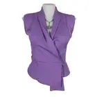 BNWT FEATHERS Top- RRP$159 Mauve Purple Crossover Wrap Sleeveless Shoulderpads L