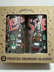 Catstudio St Louis Frosted Drinking Glasses 15 oz New in Box Set of Two
