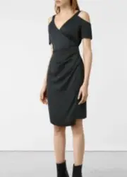 NWT All Saints "Cadia" Dress Cold Shoulder Wrap Dress, Size US 0 $285