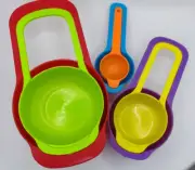 6 Pcs Plastic Colorful Measuring Cup And Spoon Set Stackable Cakes Pizza