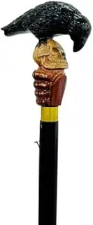 Black Canes Walking Sticks Wood Skull with Crow Raven Cane Wooden Hand-Carved Carving Handmade Cane Stick Raven New Crow Handle Wooden Walking Cane