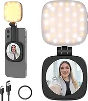 NEEWER BASICS Magnetic Selfie Light Compatible with MagSafe iPhone,CRI95 700lx/0.3m Folding LED Phone Fill Ring Lighting with Mirror for Zoom Makeup Photography Recording Video Conference, Black NL48B
