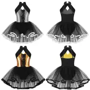 Kids Girls Sequins Ruffle Lace Ballet Tutu Dress Modern Jazz Latin Dance Dresses