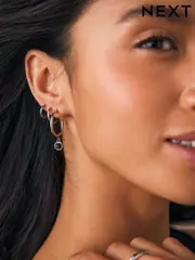 Silver Tone Stainless Steel Semi Precious Hoop Earrings (AA1603) | $38