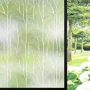 DKTIE Nordic Leaves Window Privacy Film Decorative Stained Glass Sun Blocking Heat Control with Free Installation Tools, Privacy Window Film Day and Night (White, 35.4'' x 118.1'')
