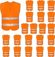 [DUSKCOVE] 20 Pack High Visibility Safety Vests with 2 Hi Vis Reflective Strips for Men and Women - Neon Orange Construction Vests for Traffic Work, Running, Surveyor and Security Guard