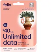 Felix Mobile $40 Prepaid Mobile Phone SIM Unlimited Data 28 Day Expiry
