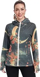 [RPLIFE] Ethereal Crescent Moon Uv Jacket Sun Protection for Women, Upf 50+ Zip up Outdoor Jacket, (S-XXL)