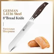 Full Tang Bread Knife Stainless Steel Wood Handle Serrated Cheese Cake Slicing L