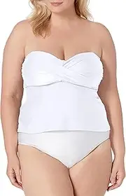[Catalina] Women's Swim Women's Plus-Size Twist Front Bandeau Tankini Swimsuit, White, 2X