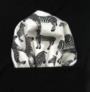 Gascoigne Hand Stitched Pocket Square White Black Zebra Pattern Cotton Men's