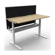 Adjustable Single Workstation With Screen Natural Oak And White 1800Mm