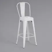 30'' High White Metal Cafe Restaurant Barstool Chair For Indoor or Outdoor