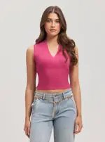 GUESS Women's Eco Pink Surplice Delia Knit Top in Black Size: Small, Viscose Rayon