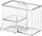 Cotton Pads Holder Cotton Balls Swab Holder Container with Lid 4-Grid Q-tip Dispenser Organiser Makeup Pad Box Cosmetic Storage Case,Acrylic Crystal Clear