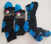 Mad Sports Stuff 3 Pairs Kids Youth M Black & Royal Blue Knee High Soccer Socks